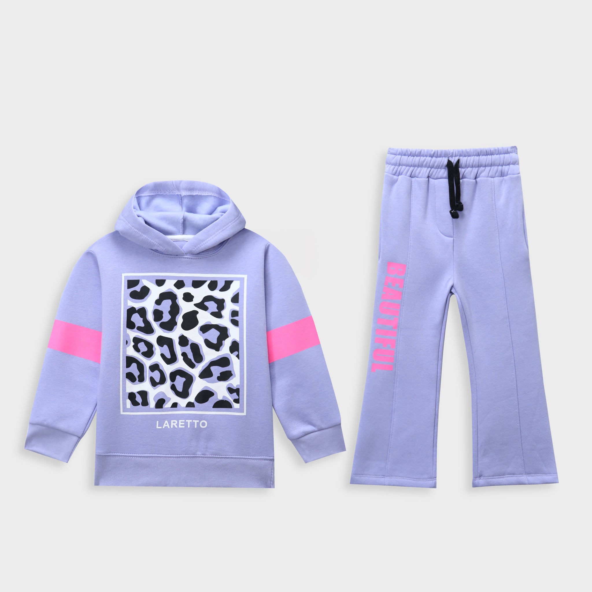 Girls Premium Quality Graphic Fleece Hoodie Suit With Flaper Trouser