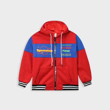 Kids Printed Printed Panel Fleece Red Zipper Hoodie