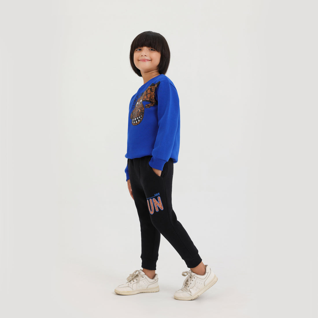 Premium Quality Dino Printed Soft Cotton Fleece sweat royal Blue Suit For Kids