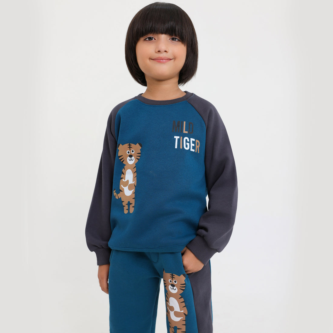 Premium Quality "Tiger" Printed Aqua fashion raglan Fleece Suit For Kids