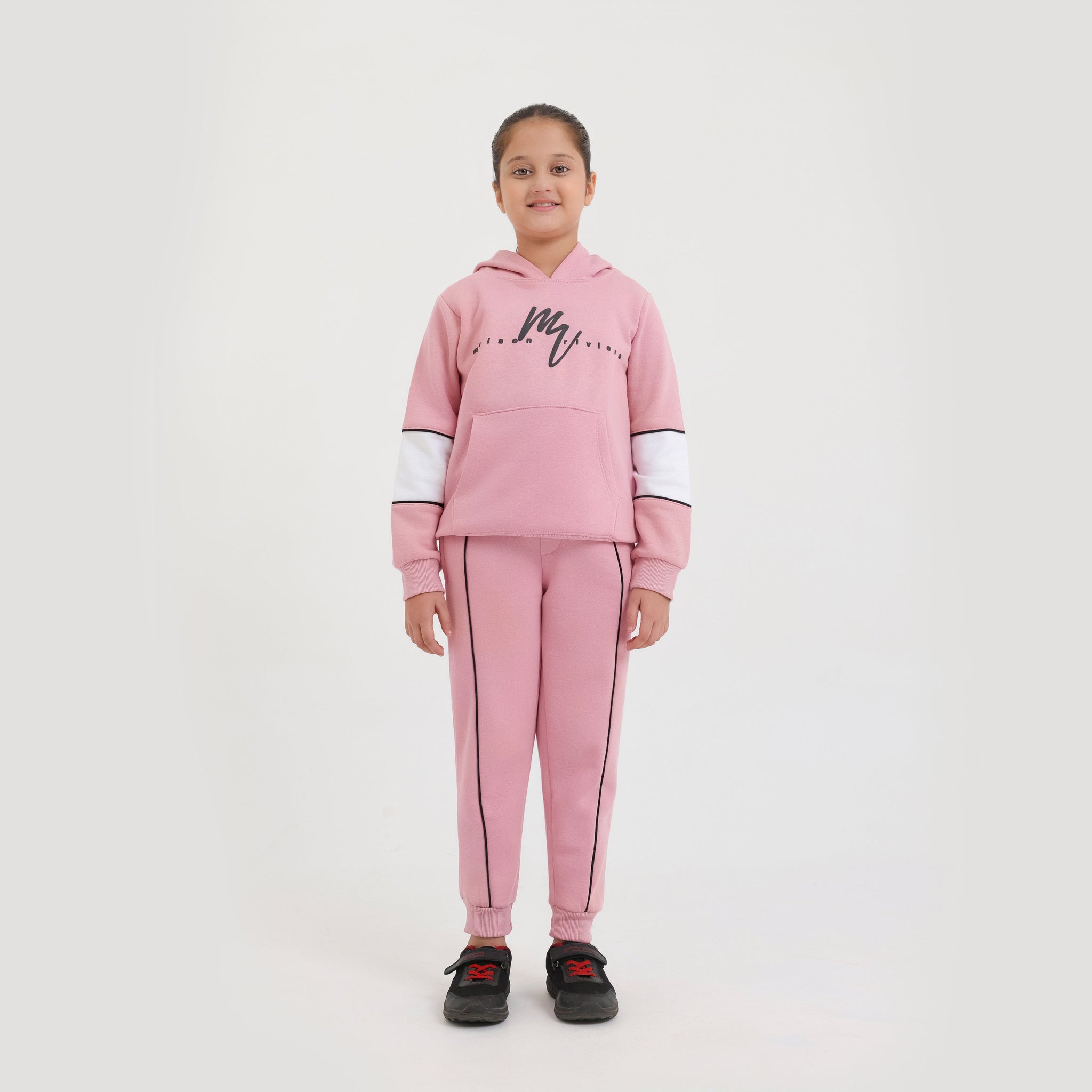 Premium Quality Pink Fleece pull over hoodie Track Suit For Girls