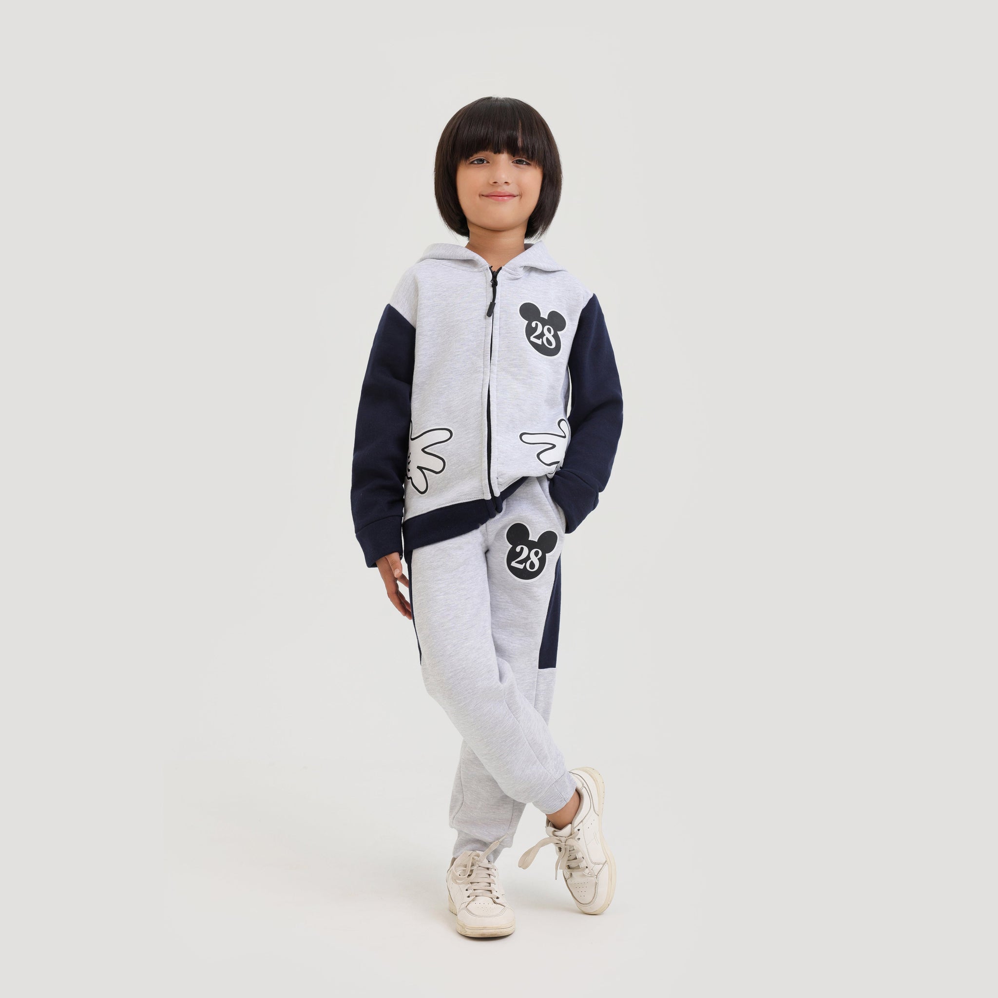 Kids Premium Quality "Mickey" Printed  Fleece Grey ZIPPER HOODIE Tracksuit