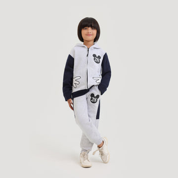 Kids Premium Quality "Mickey" Printed  Fleece Grey ZIPPER HOODIE Tracksuit