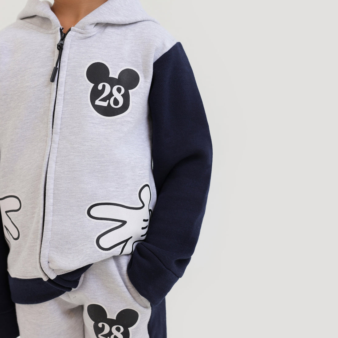 Kids Premium Quality "Mickey" Printed  Fleece Grey ZIPPER HOODIE Tracksuit